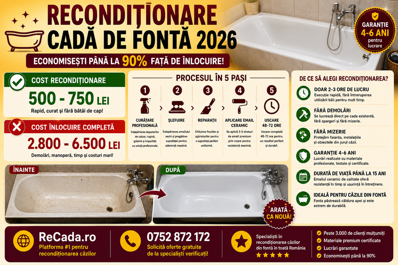 Reconditionari cazi baie, cada va arata ca noua, Garantie 4 ani.