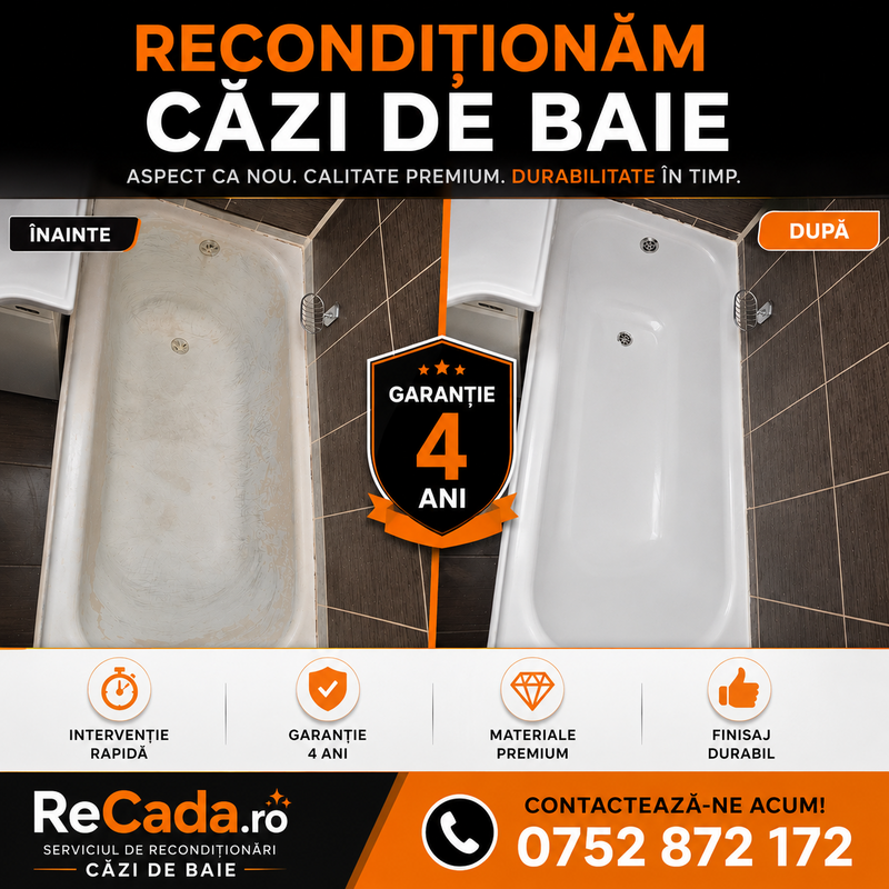 Reconditionari cazi baie, cada va arata ca noua, Garantie 4 ani.
